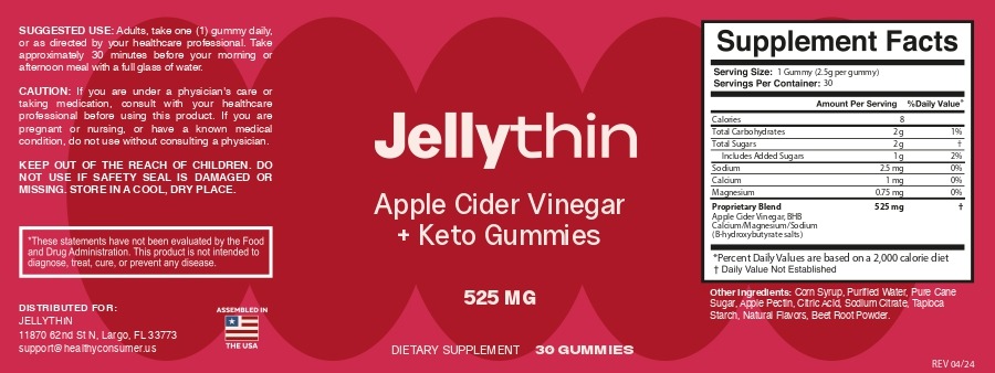 Jellythin supplement facts label